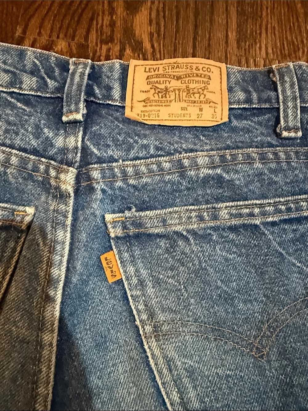 Vintage 80s Levi's 719 Orange Tab Jeans 27x30 Made in USA Student Slim Straight